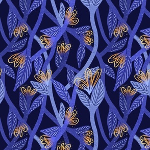 No ai - Blue Vines and Yellow flowers - smaller by vividchaos No ai - Blue Vines and Yellow flowers - smaller
