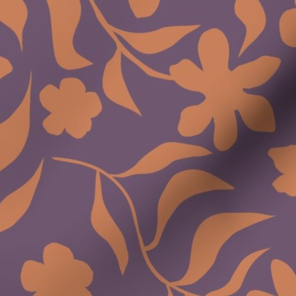 Scattered Tossed Flowers Purple and Terracotta Orange Quilting Coordinate