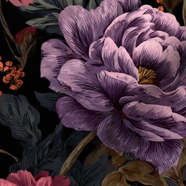 Dark Moody Floral With Peonies and Botanical On Dark