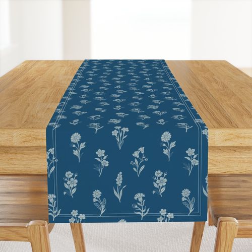 Minimalist block print floral indigo blue