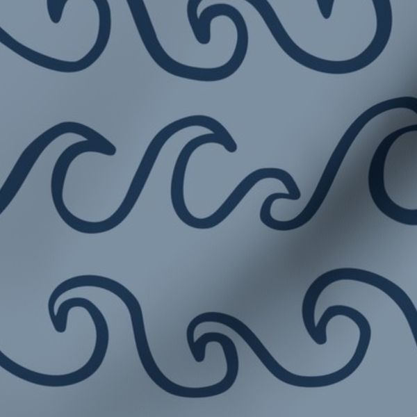 Modern Dusty Blue Navy Wave Outline Sea Nautical Line Art Pattern (M)