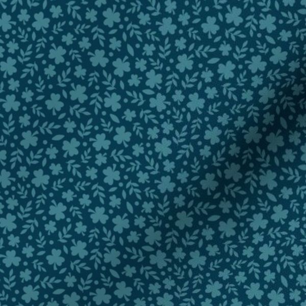 Clover Meadow Toss - Ditsy Floral Clover Scatter in Deep Teal & Dusty Blue