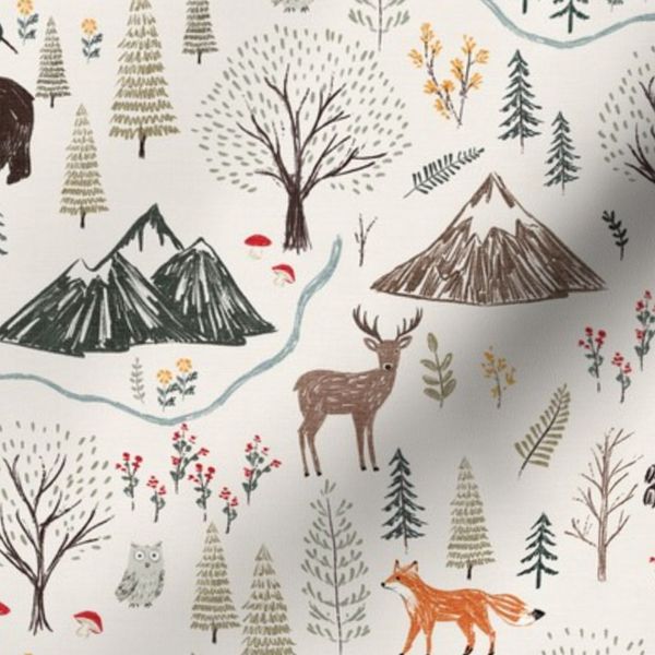 Woodland Animals Forest Camping Neutral Medium - Mountains and trails map