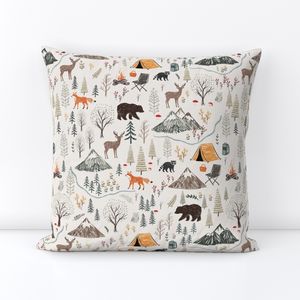 Woodland Animals Forest Camping Neutral Medium - Mountains and trails map