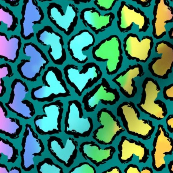 Rainbow Cheetah Print Hearts Teal Background By Alora Dawn 3