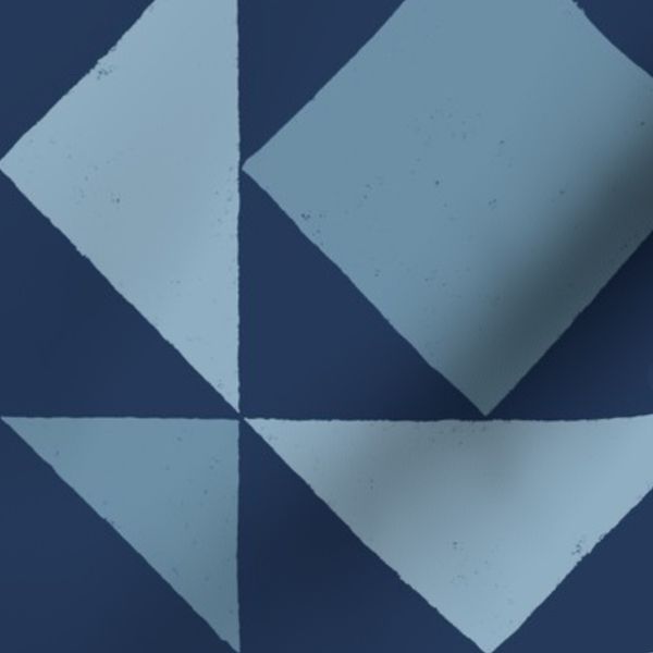 Modern Quilt Block Geometric Patchwork Medium Scale- Boho Marine Blue Tones