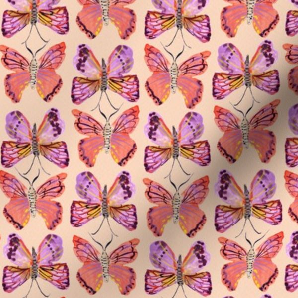S Butterflies Checkered Nursery Fabric Girls Room Boho Decor Coral Pink