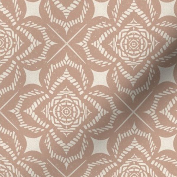 Tudor Rose Four-Petal Flower Quilt Block in Burnt Blush Pink Background
