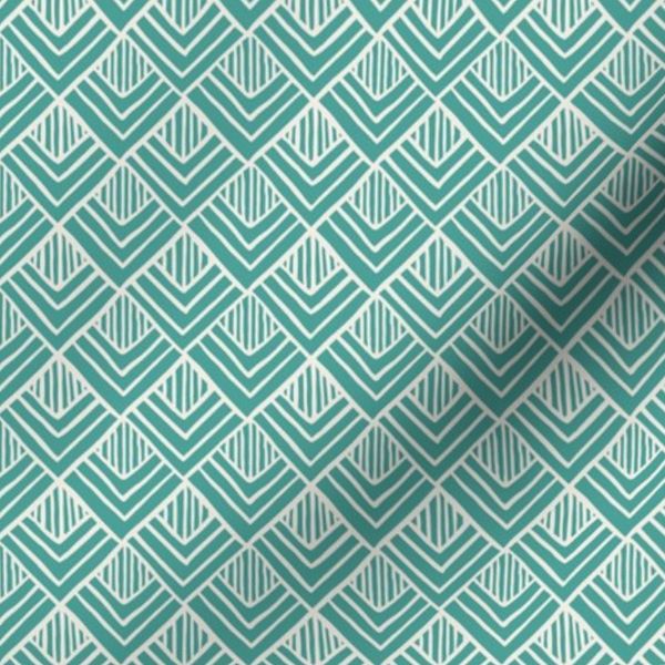 Sketchy Boho Geometric Deco Diamond Scallop in Taupe over Teal