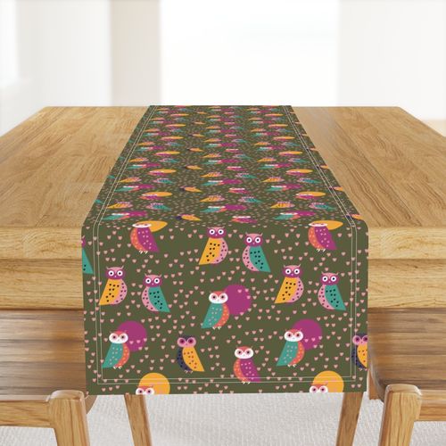 Mid Century Retro Owl Moon Night Seamless Pattern