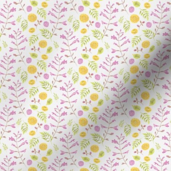 Hand-painted Summer Botanical in Pink Green and Yellow