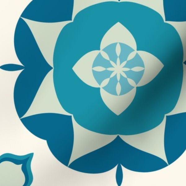 Aqua Turquoise Mandala Tile Design - Large Scale