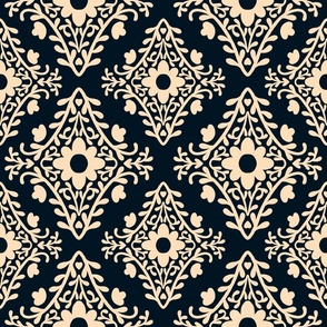 Secret Trellis in Cream and Dark Blue