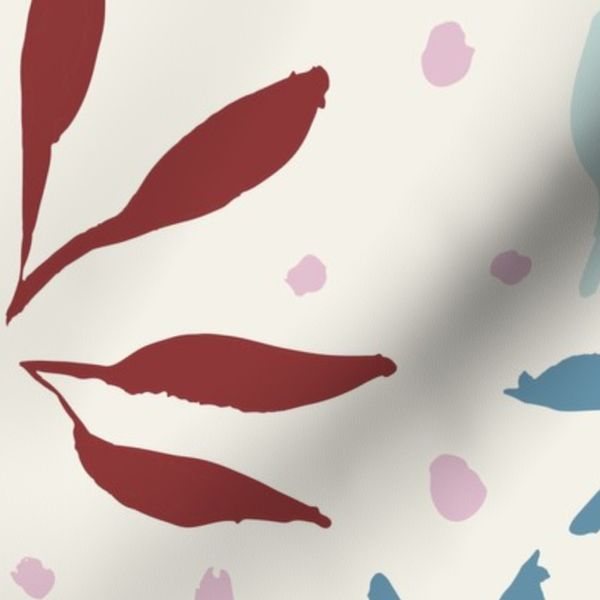 L-Americana Watercolor Leaves And Dots-Red White Blue Tropical HandPainted
