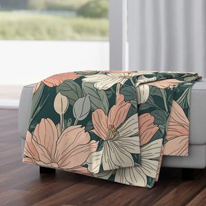 Dark Teal Blush Peony Floral Fabric Wallpaper Cottagecore Vintage
