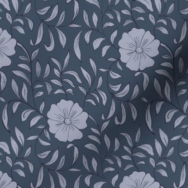 Craft Revival Trailing Floral Monochromatic Damask Cool Blue Grey