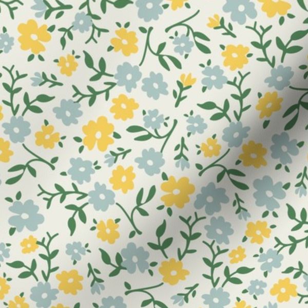 Sweet Cottagecore Ditsy Floral - Shabby Chic Calico Floral Seafoam Yellow R
