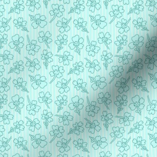 Tossed All Over Clovers with Sketchy Stripes in Seafoam + Teal & Beige