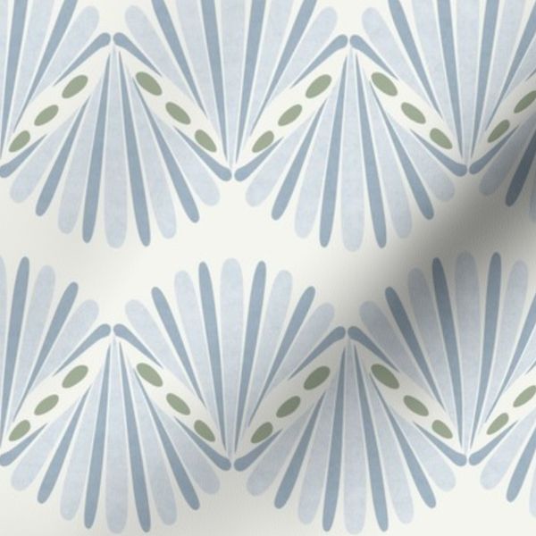 light blue and green scallop stripes for baby nursery - horizontal - large