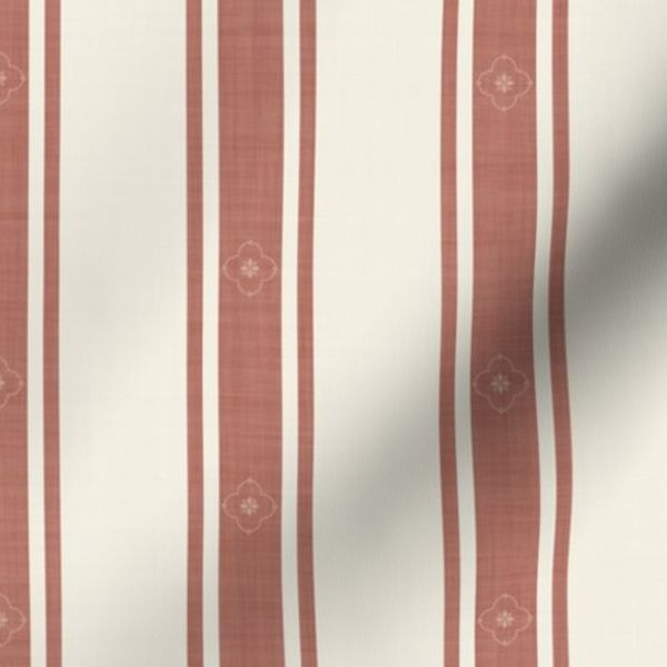 Linen Textured Ticking Stripe with Moroccan Flower