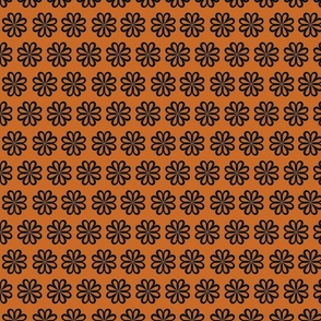 Tiny Groovy Florals in Orange And Dark Blue