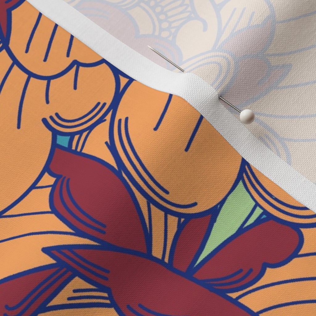 Close up of Petal Signature Cotton fabric with a sewing pin