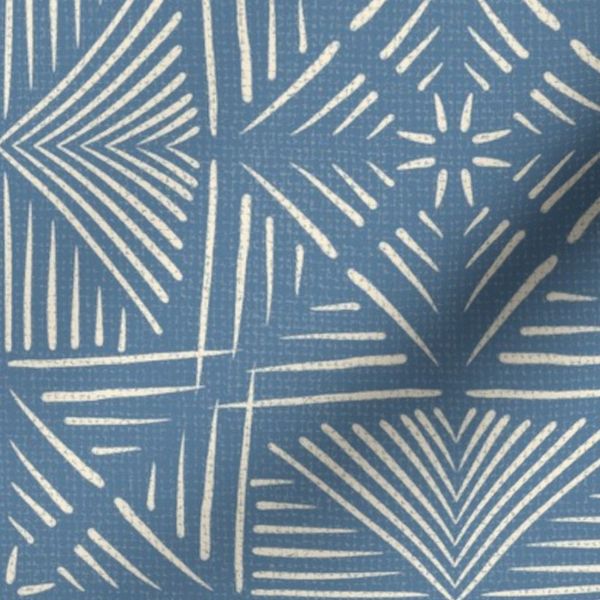 Boho Geometric Cream Lines in Slate Blue Background with Texture (M)