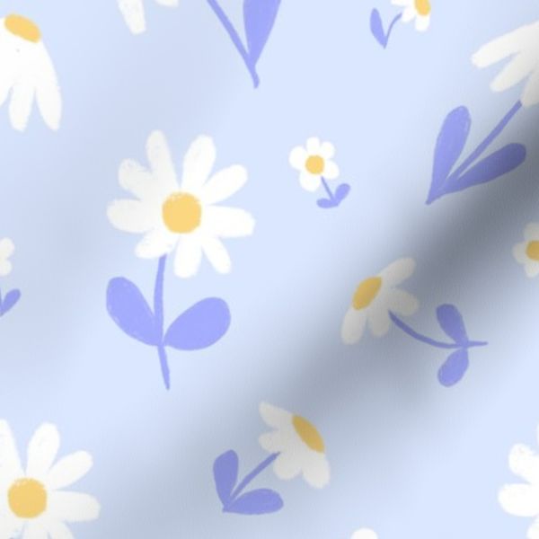 Hand drawn Simple Daisies Tossed On Soft Powder Blue