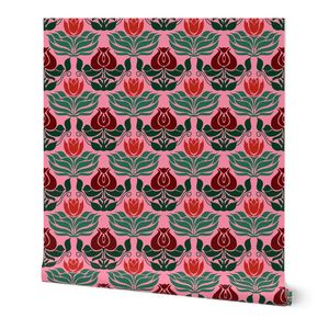 Stylized Woodblock Tulip Damask