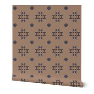 Minimalist Cottagecore Quilt Block in beige brown medium scale