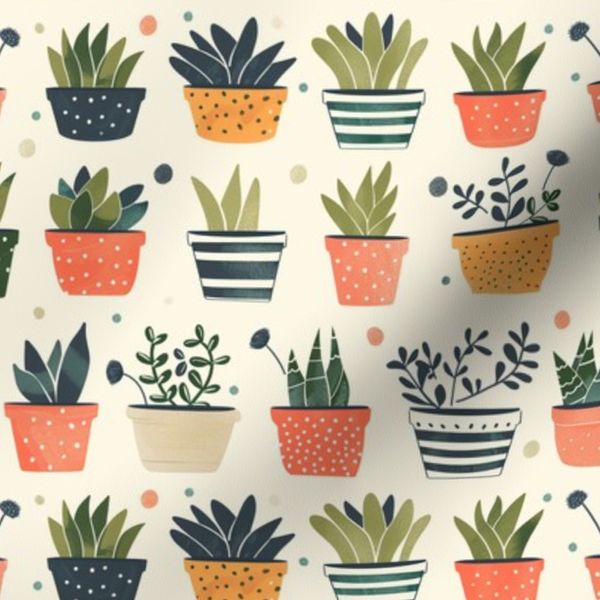 Potted Succulents in Painted Pots - Coral Sage Navy