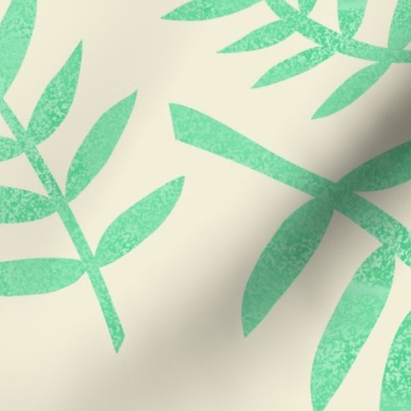 Retro Faded Resort Tropical Leaves Beach Waves Sun on Cream Jumbo Scale