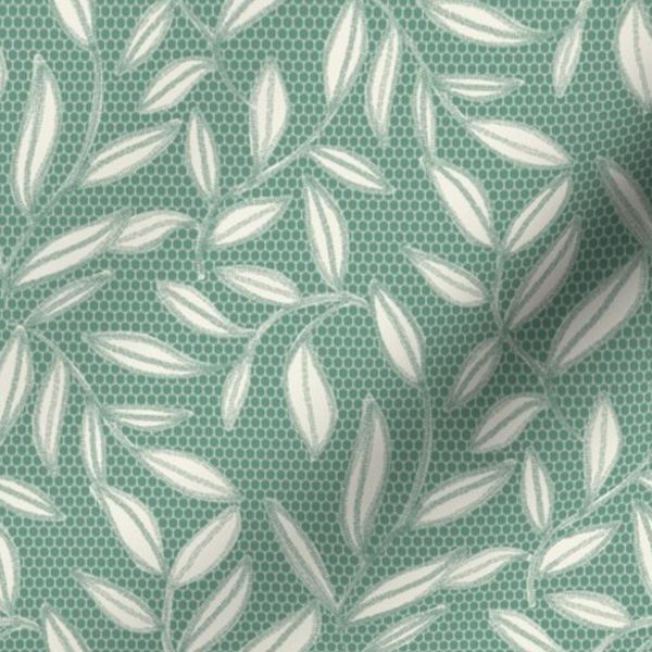 Lace Botanical Pattern with Fine Textural Leaf Detail in bright sage green