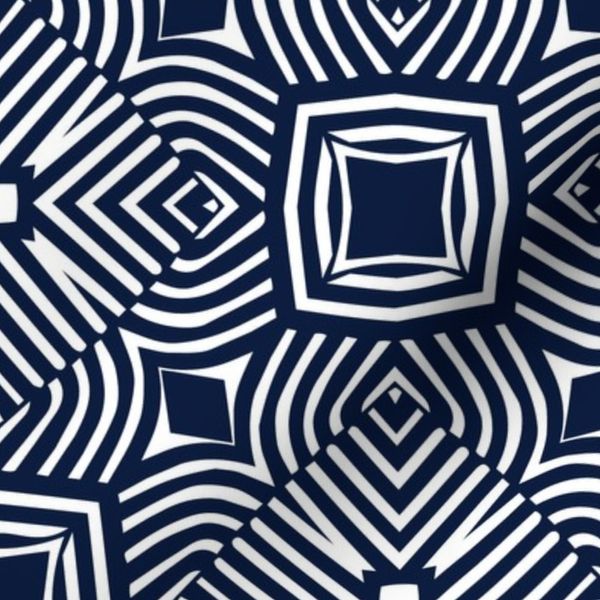 Midnight Pulse-Navy Geometric Wave Pattern-Rhythmic Echo Collection Lg