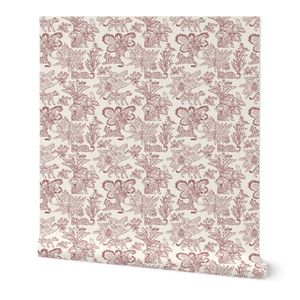 S Boho Toile Jungle Jaguar and Tropical Toucan Block Print - Red
