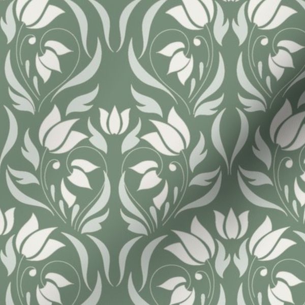 Tulips Art Nouveau Floral Flowers Symmetrical Moss 12"
