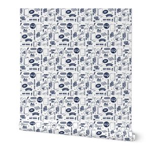 Grocery Section Pattern in Dark Navy Blue - Old School Newsprint