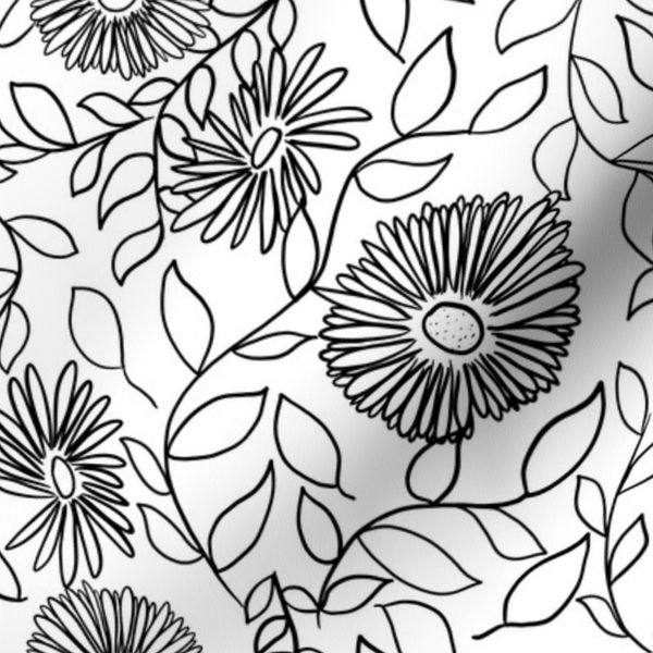 Flower Vines Black on White - Medium