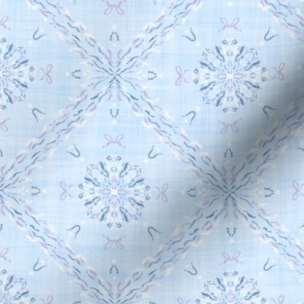 Cottagecore Romantic Boho Rhombus Lattice in Blue Pink White - S