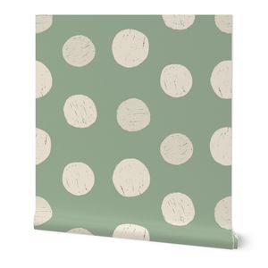 Sage Green Hand Stamped Polka Dots Block Print Fabric Wallpaper (M) Blender