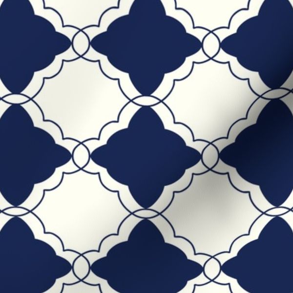 (S) Moroccan Trellis Geometric Lattice Tile Pattern - Dark Blue