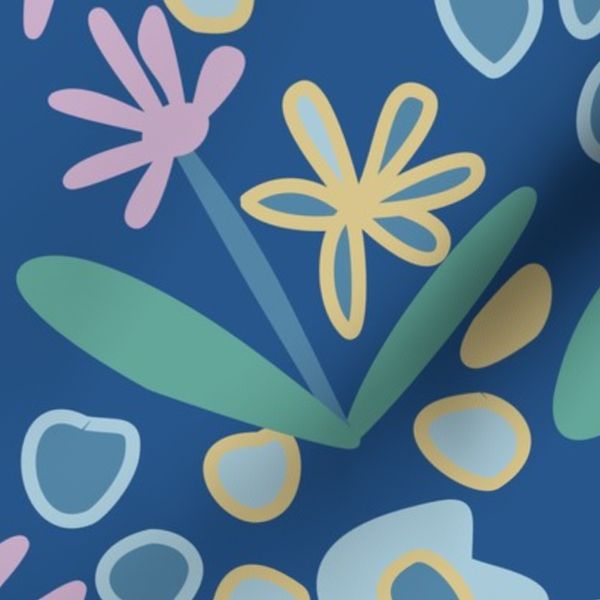 Wildflowers  baby room floral meadow nursery wallpaper hand painted blue