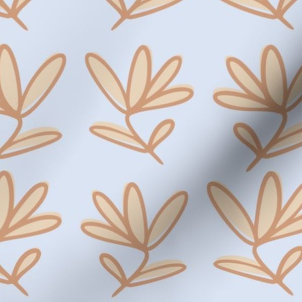 Minimal Botanical Leaf Pattern in Beige and Soft Blue Floral
