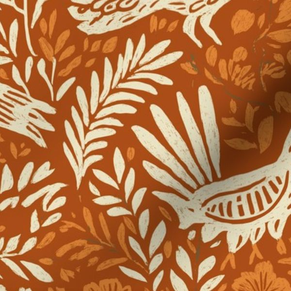 Mexican Folk Art Bird Sunflower Rust Orange