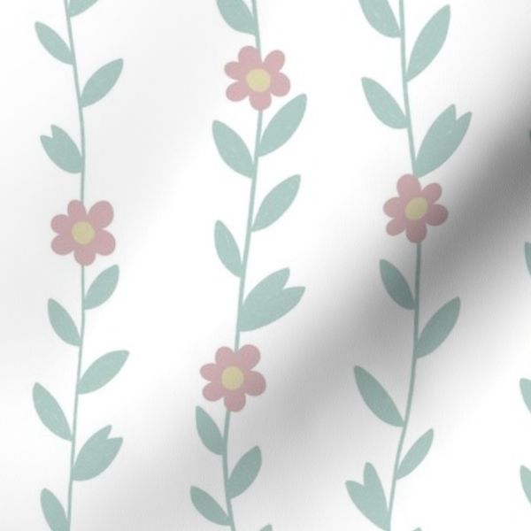 Pencil Textured Floral Vine Dusty Pink Hand drawn Medium Scale