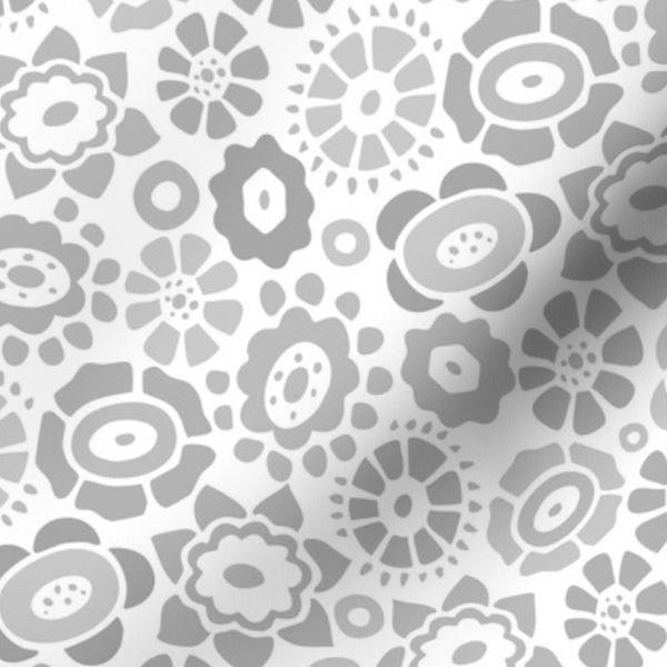 Cute Folk Flower Meadow - Light Gray and Off White