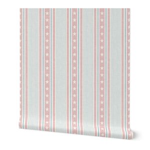 Vintage Star Ticking Stripe Cottagecore Americana Nursery - Blush Pink Blue
