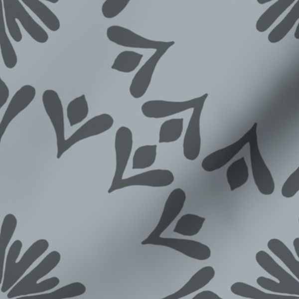 Mediterranean Folk Floral - Gray Block Print Floral Pattern Large