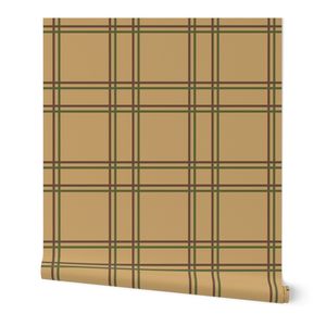 Tattersall Plaid in Army Green & Chocolate Brown on Khaki