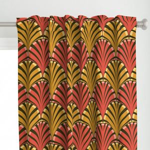 Art Deco Fans Mustard & Coral